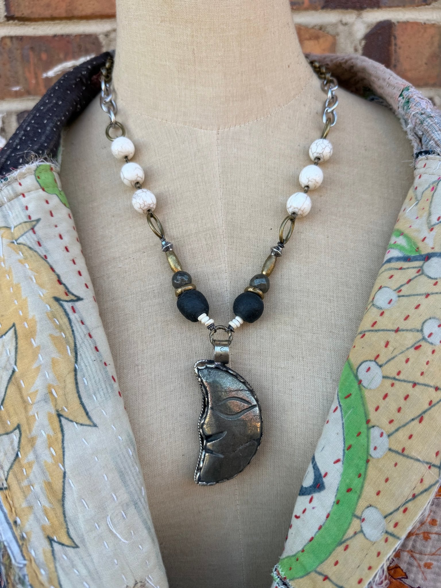 OOAK Pyrite Moon Face Necklace - ivyandlavyboutique ivyandlavyboutique