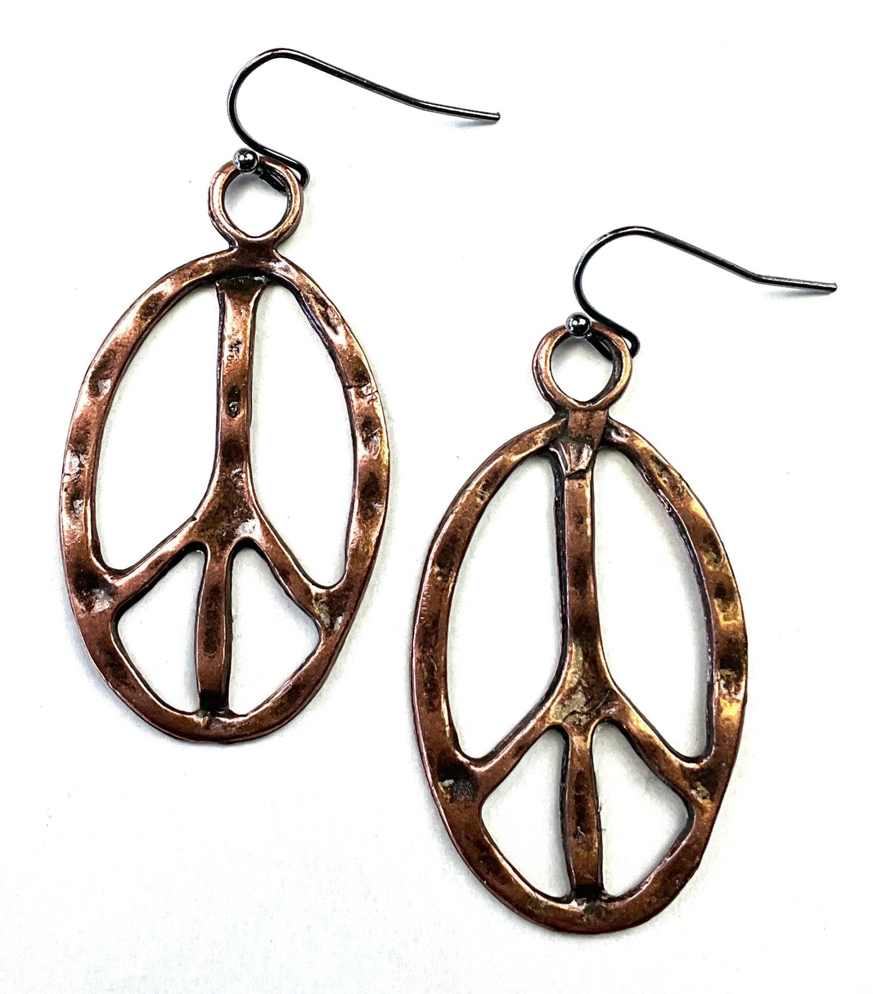 Oval Peace Sign On Wire Dangle Earrings - ivyandlavyboutique Lost & Found Trading