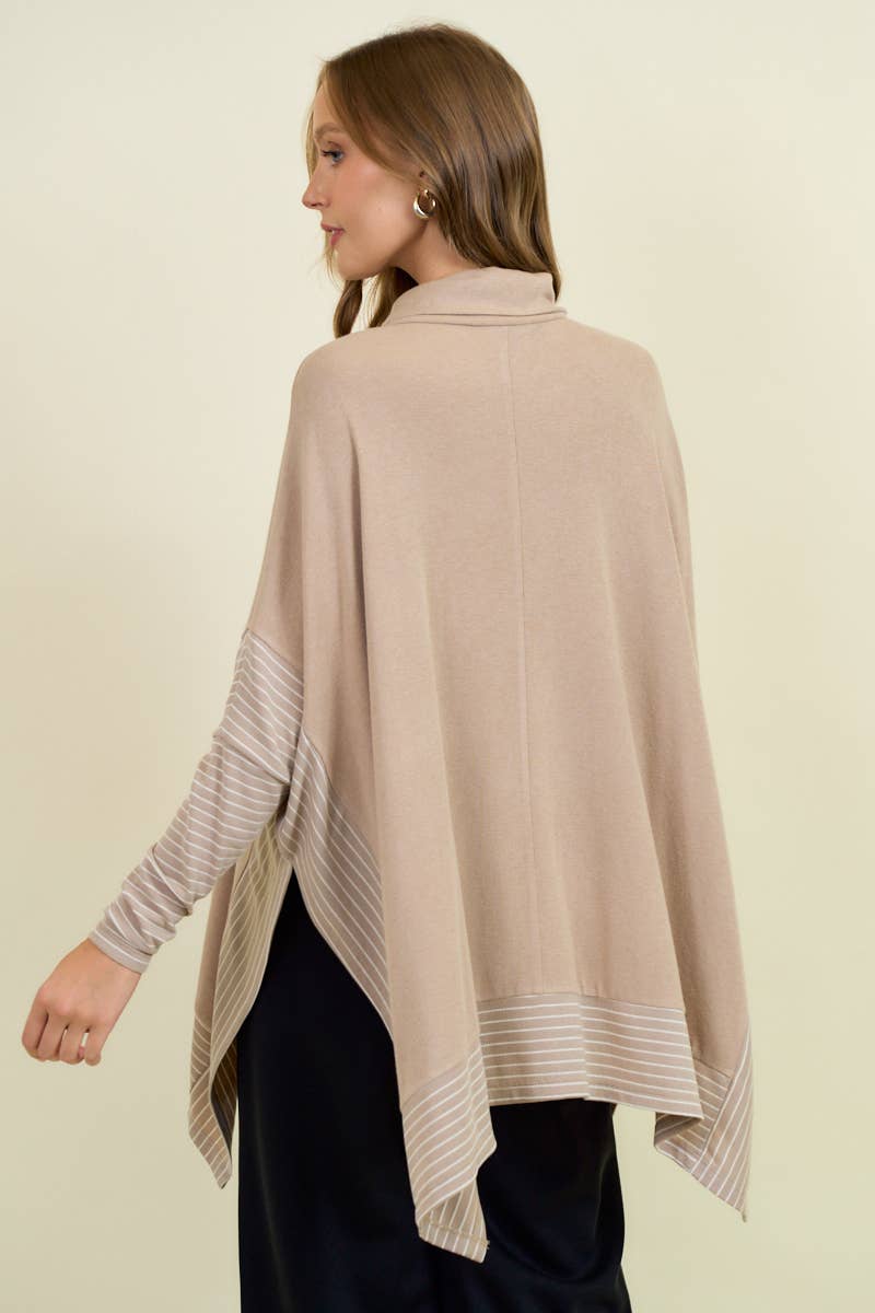 OVERSIZED CAPE SWEATER W/ ROLL OVER MOCK NECK - ivyandlavyboutique Doe and Rae