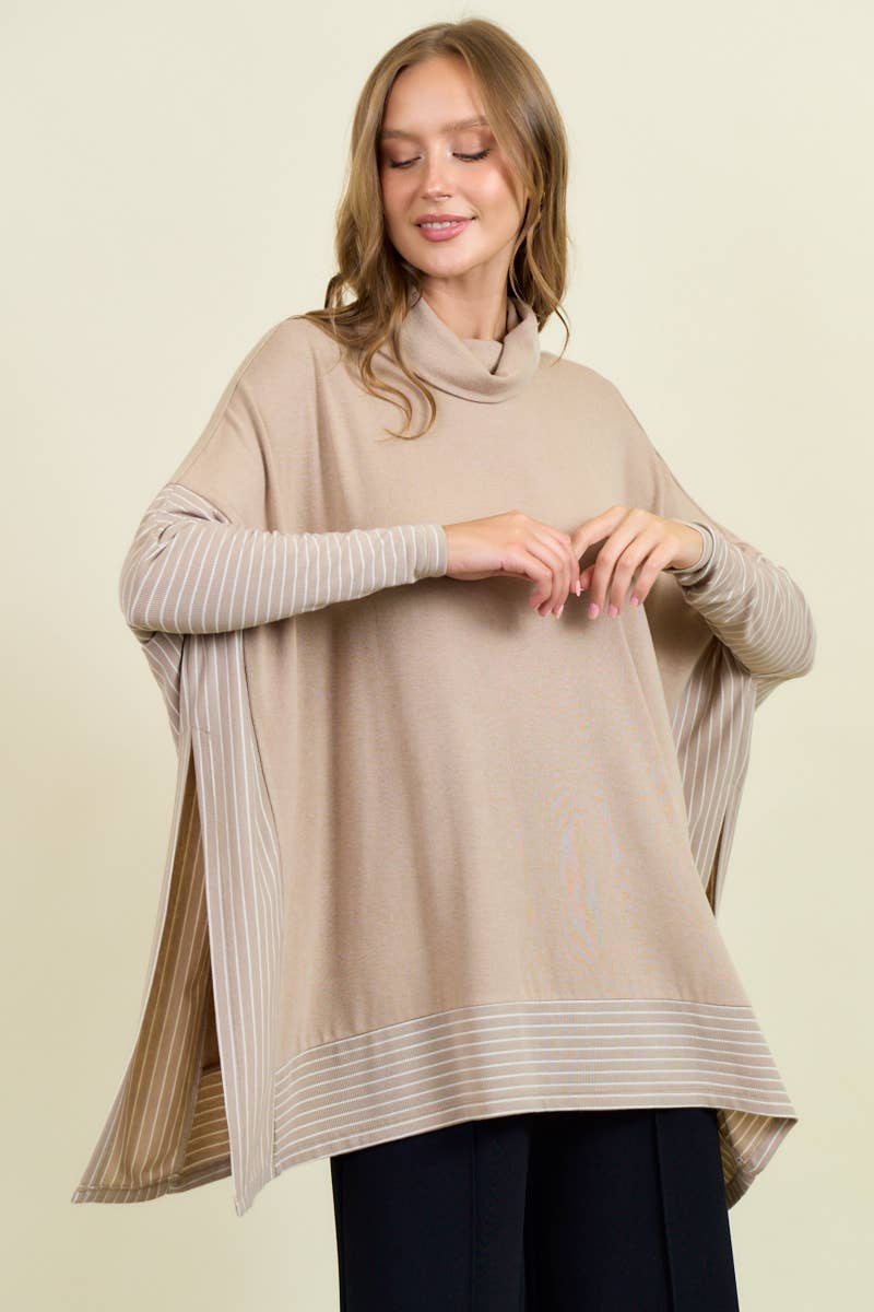 OVERSIZED CAPE SWEATER W/ ROLL OVER MOCK NECK - ivyandlavyboutique Doe and Rae