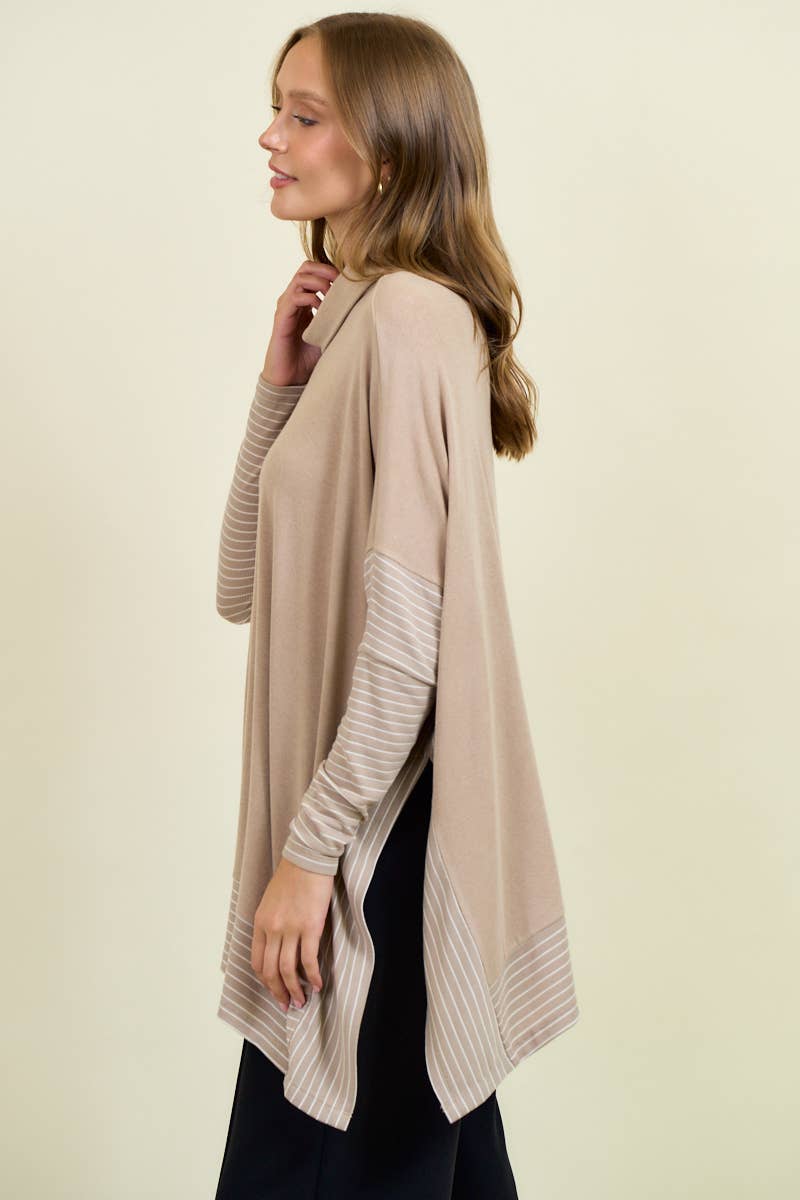OVERSIZED CAPE SWEATER W/ ROLL OVER MOCK NECK - ivyandlavyboutique Doe and Rae