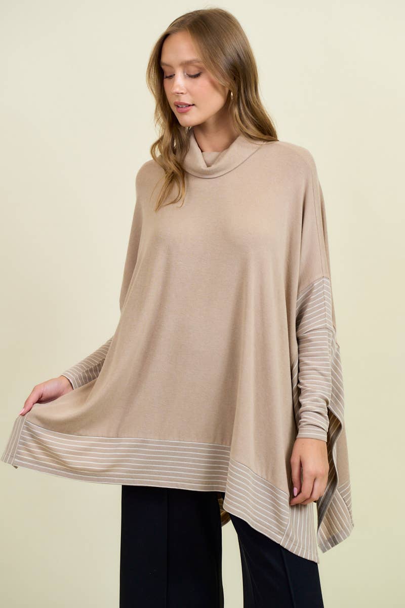 OVERSIZED CAPE SWEATER W/ ROLL OVER MOCK NECK - ivyandlavyboutique Doe and Rae