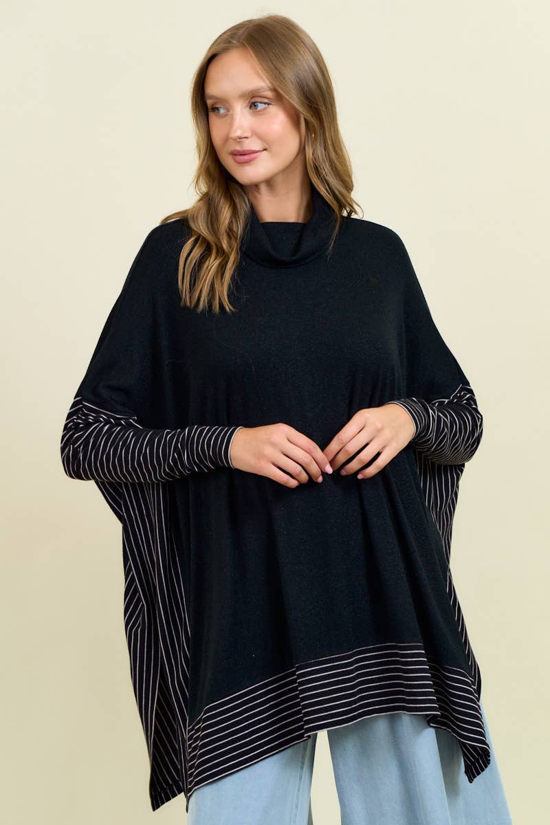 OVERSIZED CAPE SWEATER W/ ROLL OVER MOCK NECK - ivyandlavyboutique Doe and Rae
