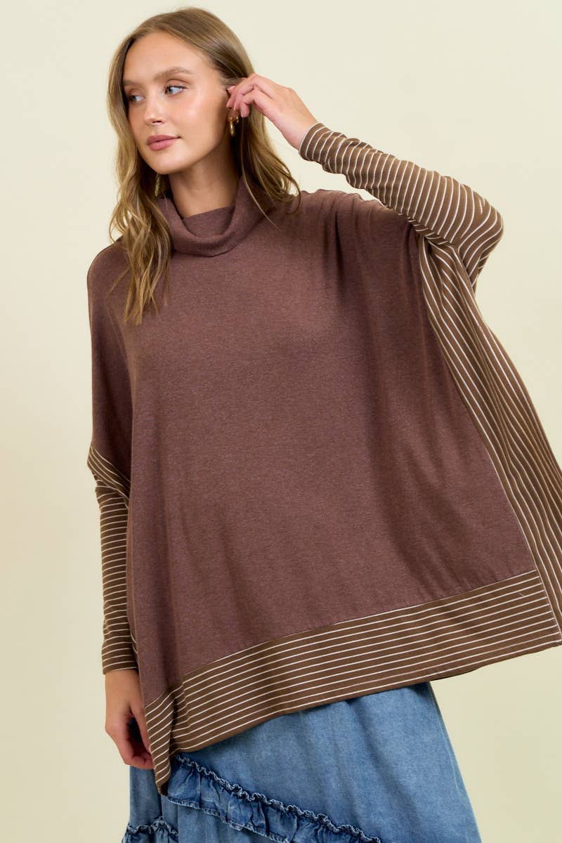 OVERSIZED CAPE SWEATER W/ ROLL OVER MOCK NECK - ivyandlavyboutique Doe and Rae