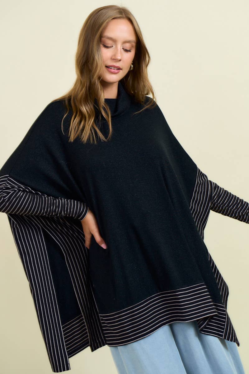 OVERSIZED CAPE SWEATER W/ ROLL OVER MOCK NECK - ivyandlavyboutique Doe and Rae