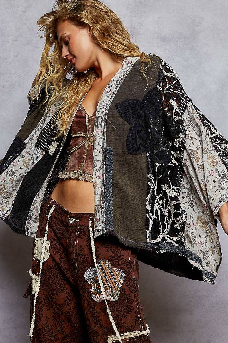 Oversized floral pattern double gauze cardigan - ivyandlavyboutique Pol Clothing