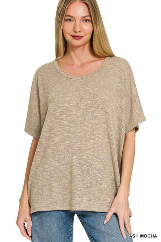 OVERSIZED SLUB HACCI TOP In Ash Mocha - ivyandlavyboutique Zenana