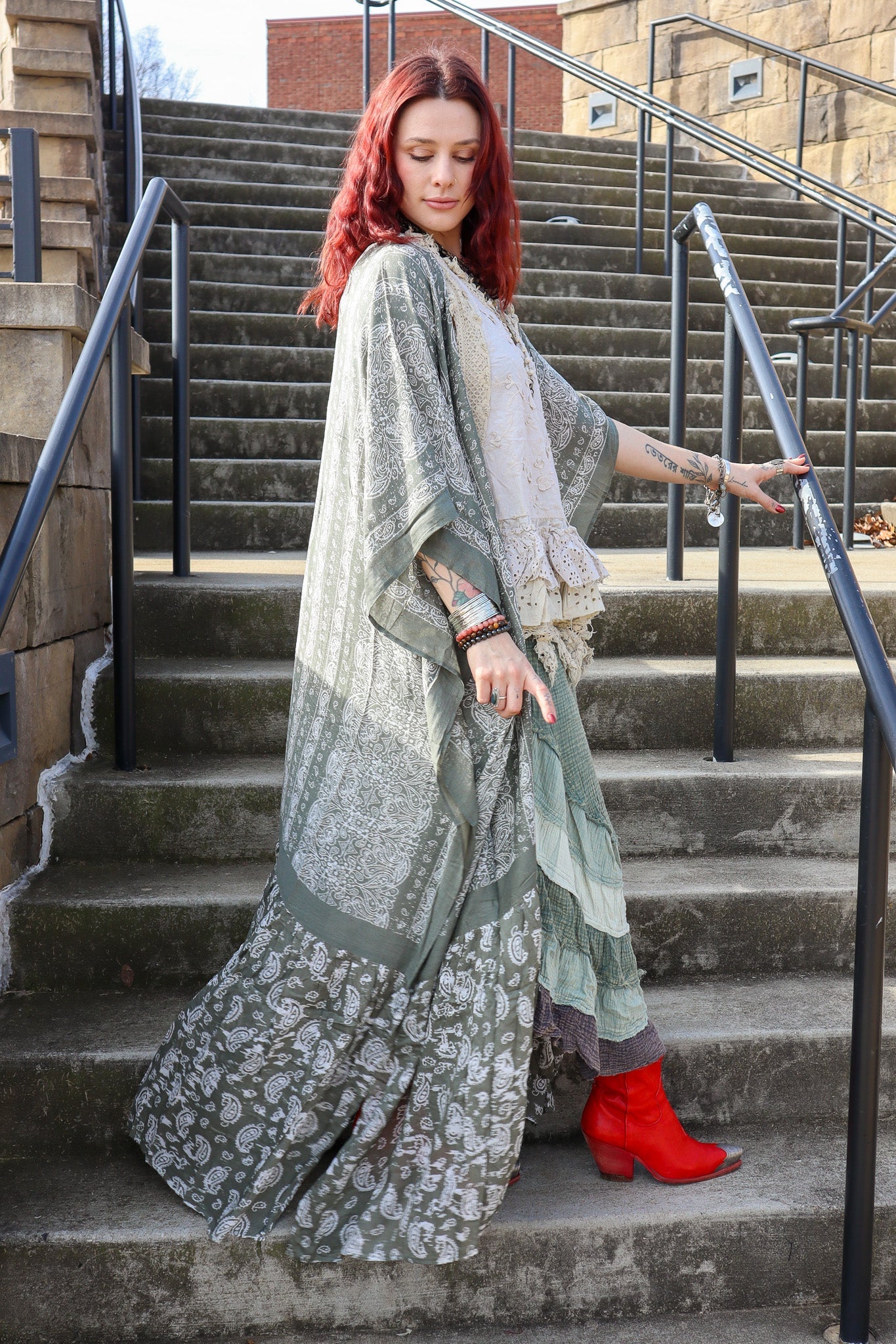 Paisley Longline Kimono Boho Women Cardigan w/ Tassel Open Front Hippie OS XL+ - ivyandlavyboutique ivyandlavyboutique