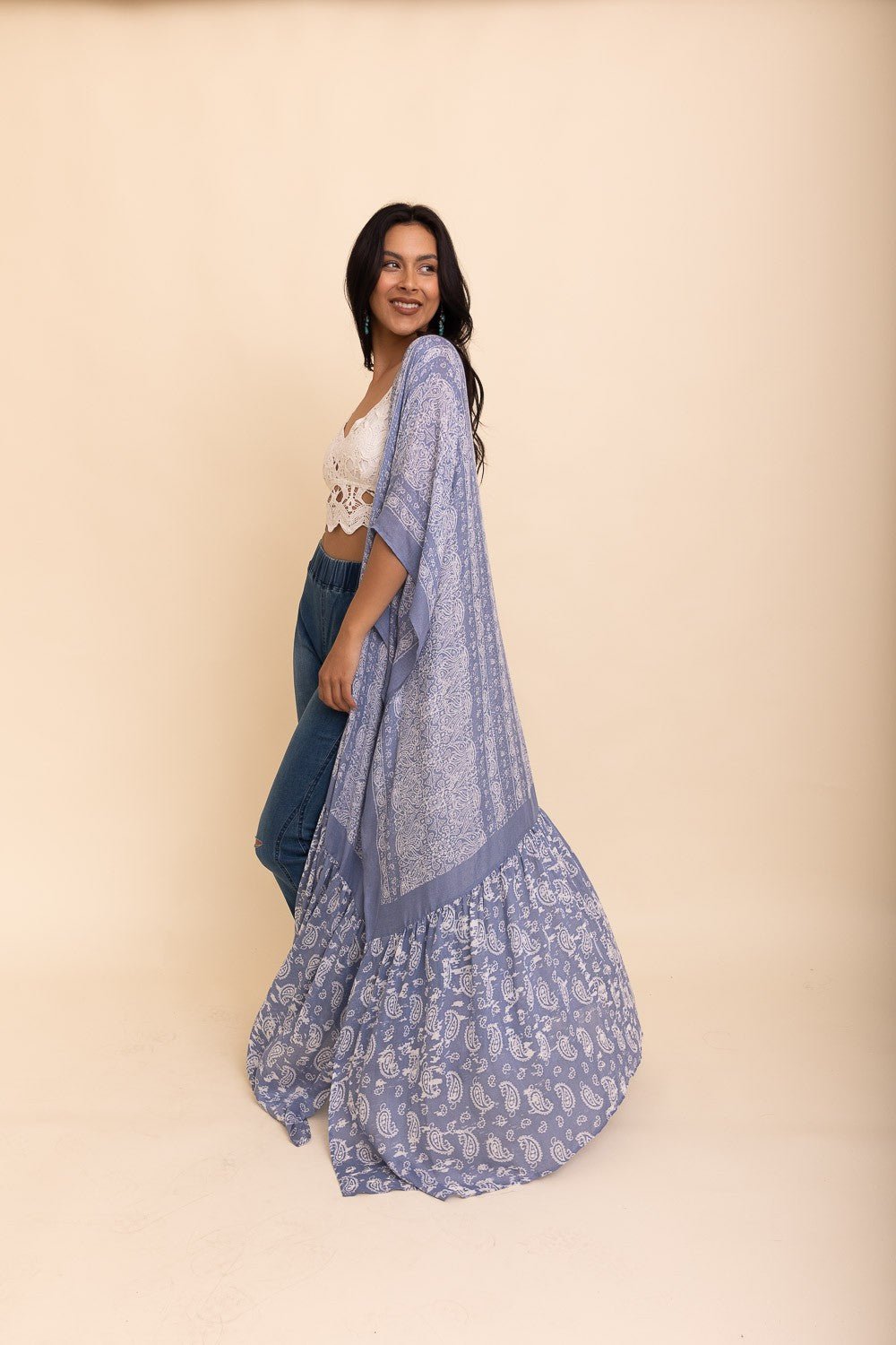 Paisley Longline Kimono Boho Women Cardigan w/ Tassel Open Front Hippie OS XL+ - ivyandlavyboutique ivyandlavyboutique