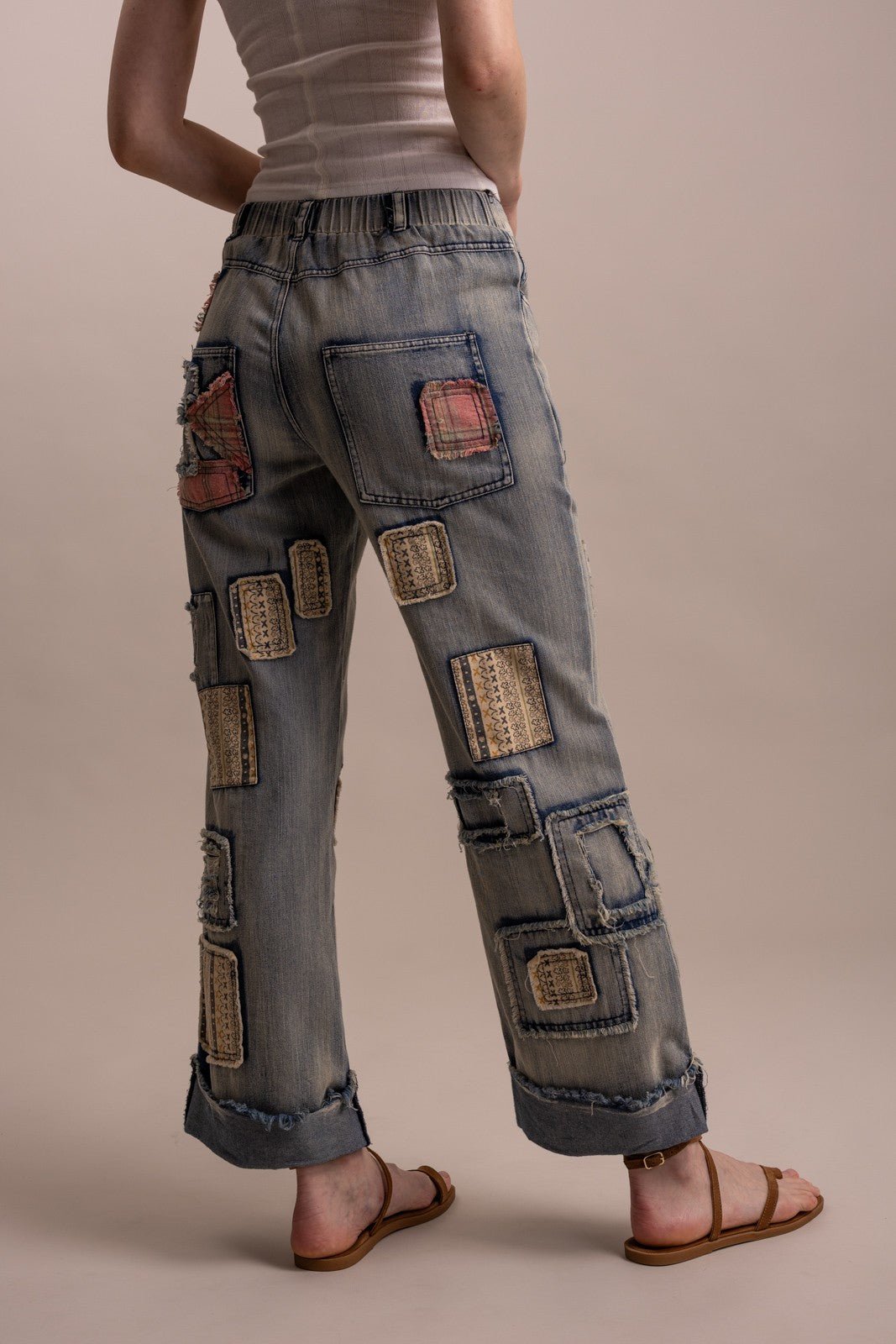 Patchwork Embroidered Wide Leg Denim Pants - Boho Wanderlust Boutique Blue Velvet