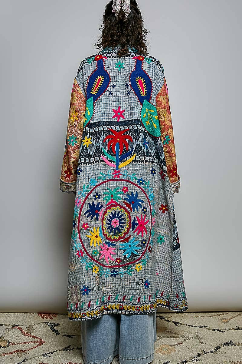 Patchwork Woven Duster Maxi-Length Open-Front Cardigan - ivyandlavyboutique Pol Clothing