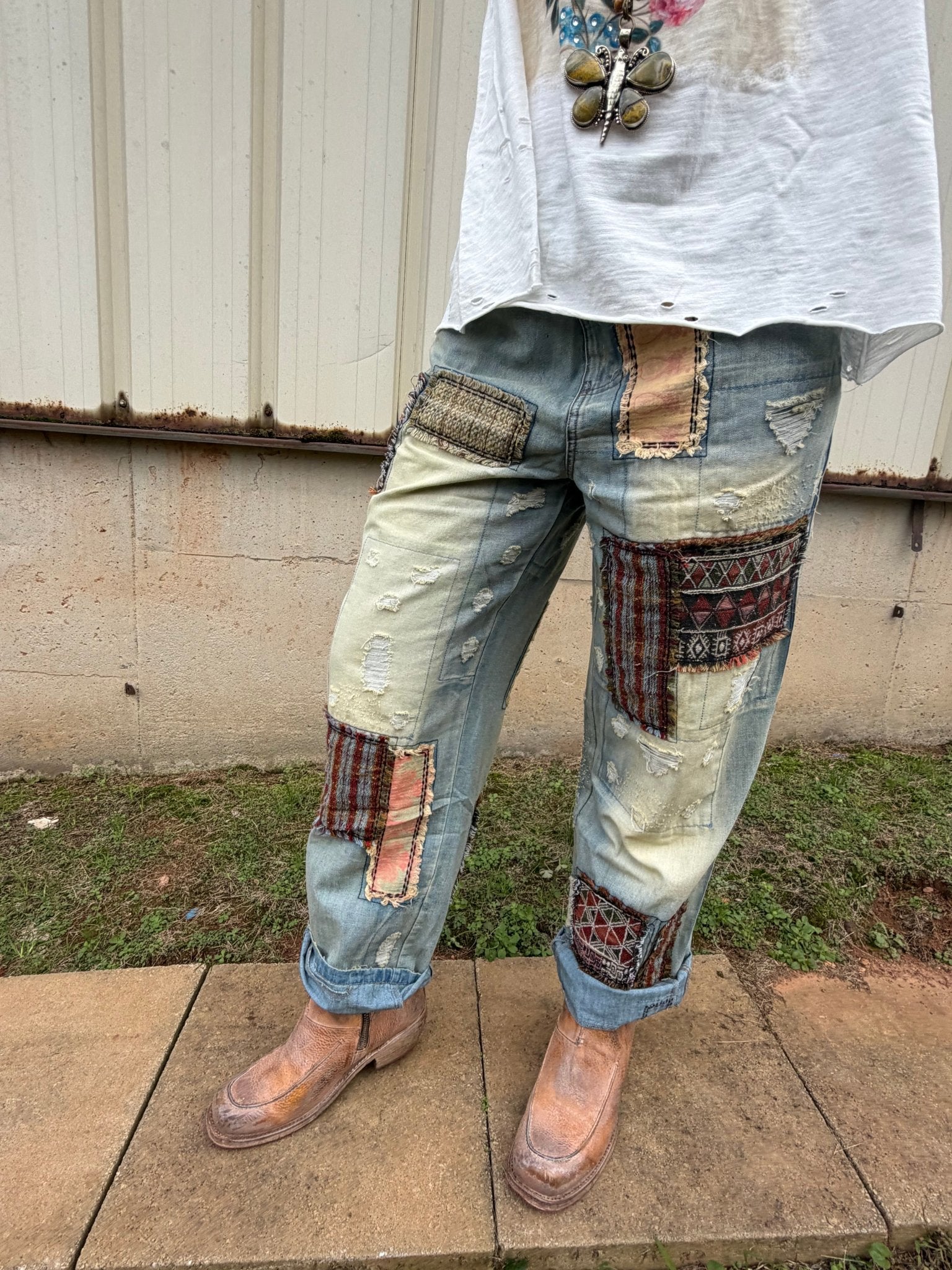 Peace & Love Jeans in Patched Up - ivyandlavyboutique Jaded Gypsy