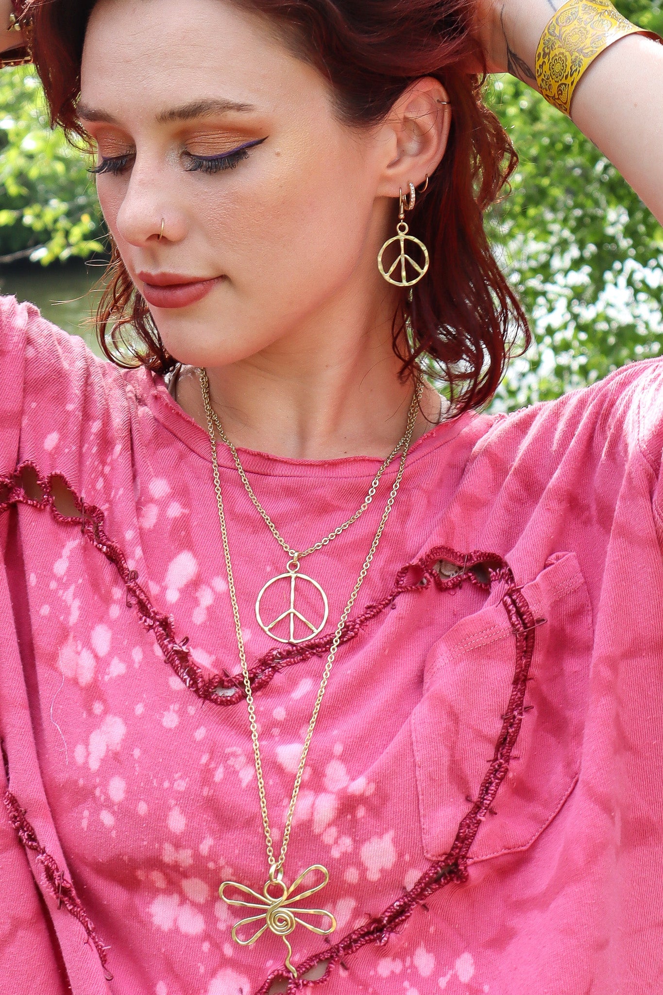 Peace Sign Gold & Silver Plated Small Dangle Earrings - ivyandlavyboutique Anju Jewelry