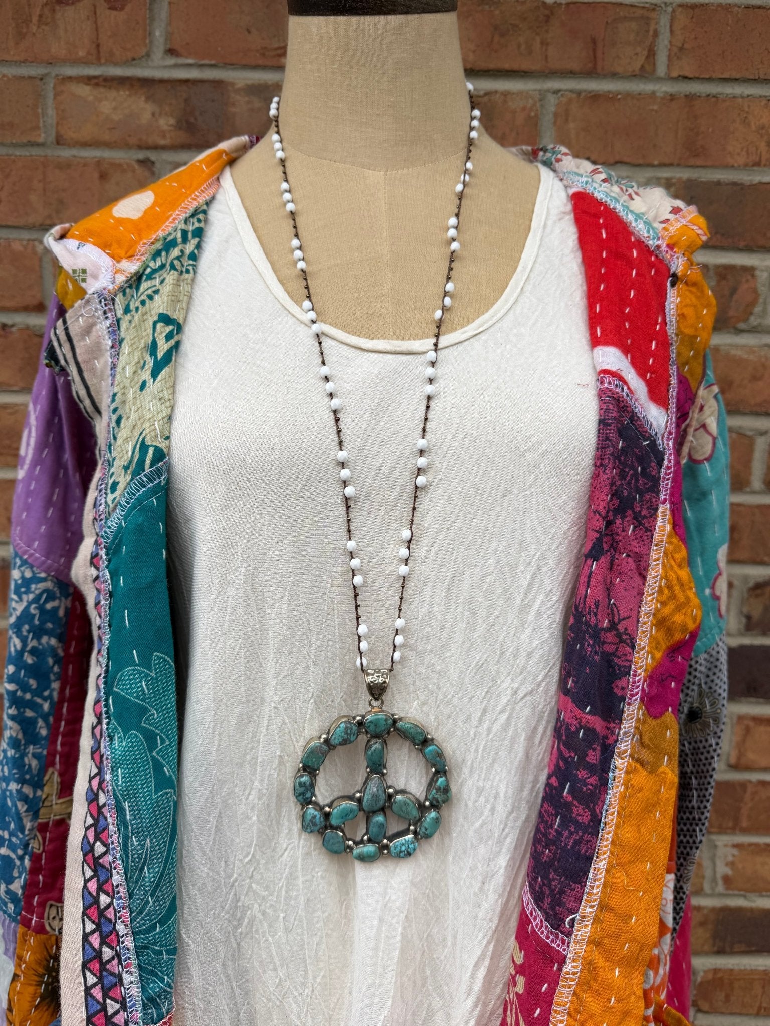 Peace Sign Necklace on Knotted Gemstone Chain - ivyandlavyboutique ivyandlavyboutique