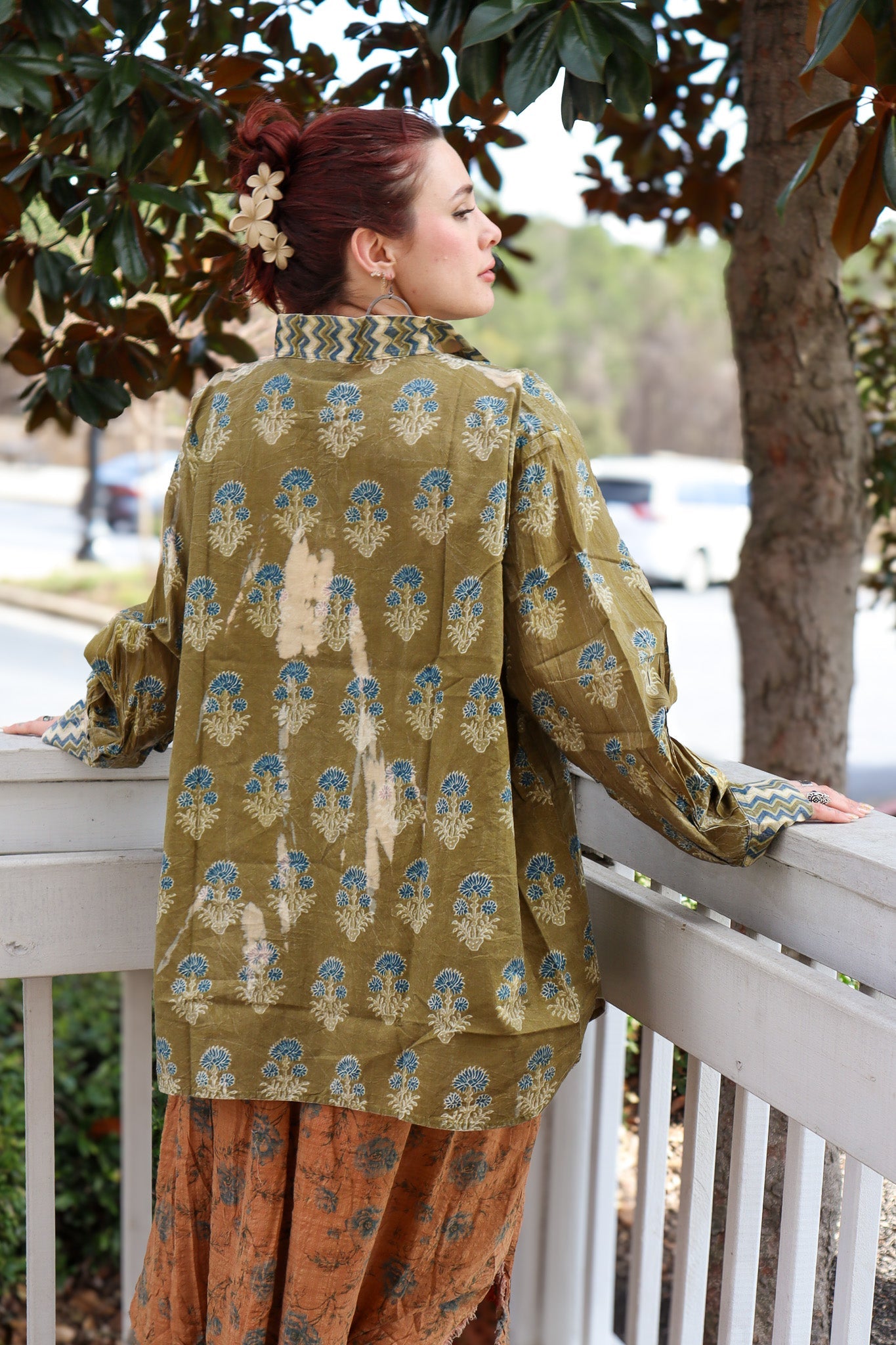 Peaceful Fields Button Down Shirt in Olive - ivyandlavyboutique Jaded Gypsy