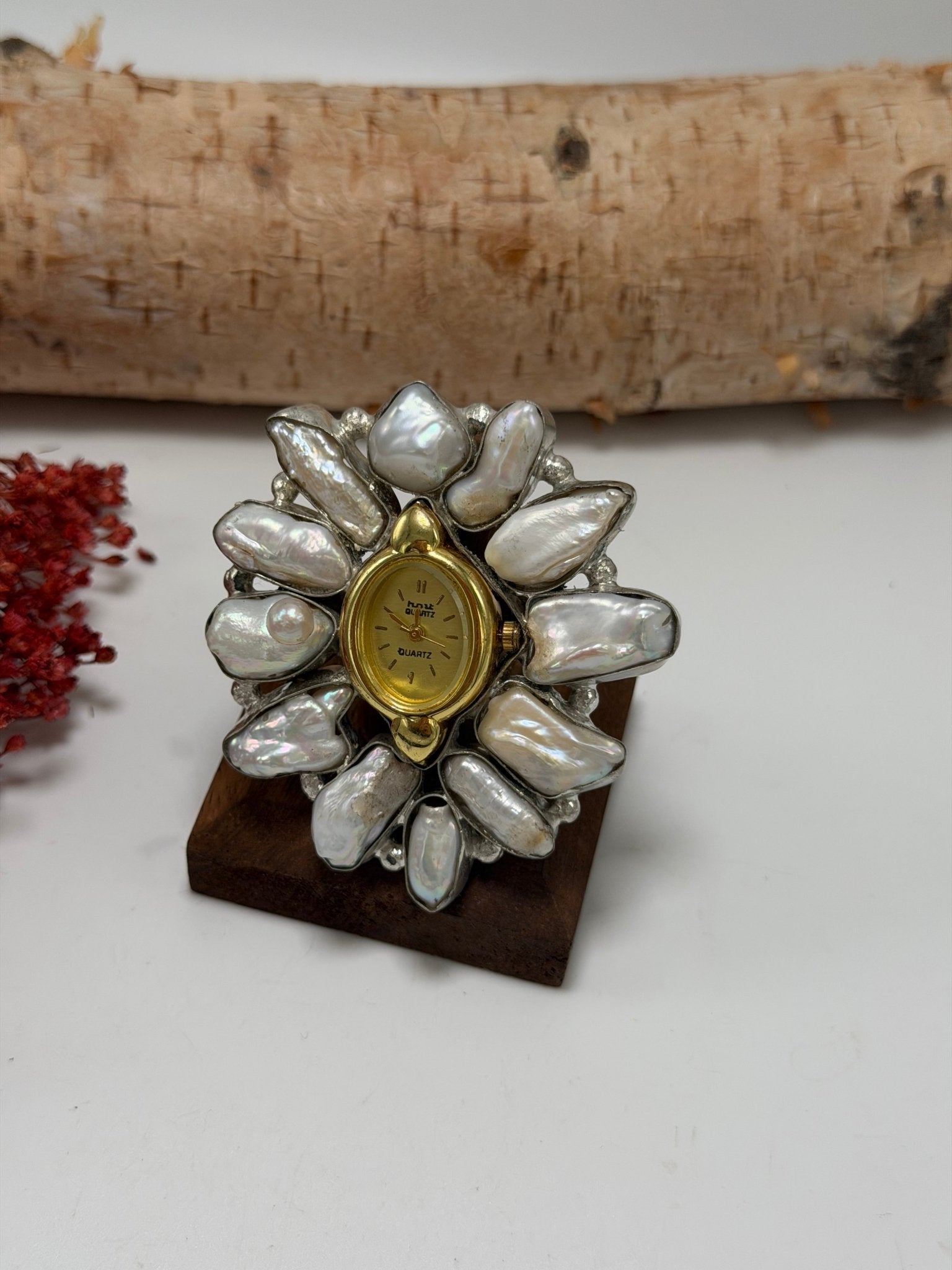 Pearl & Gold Tick Tock Watch Ring 1 - ivyandlavyboutique ivyandlavyboutique