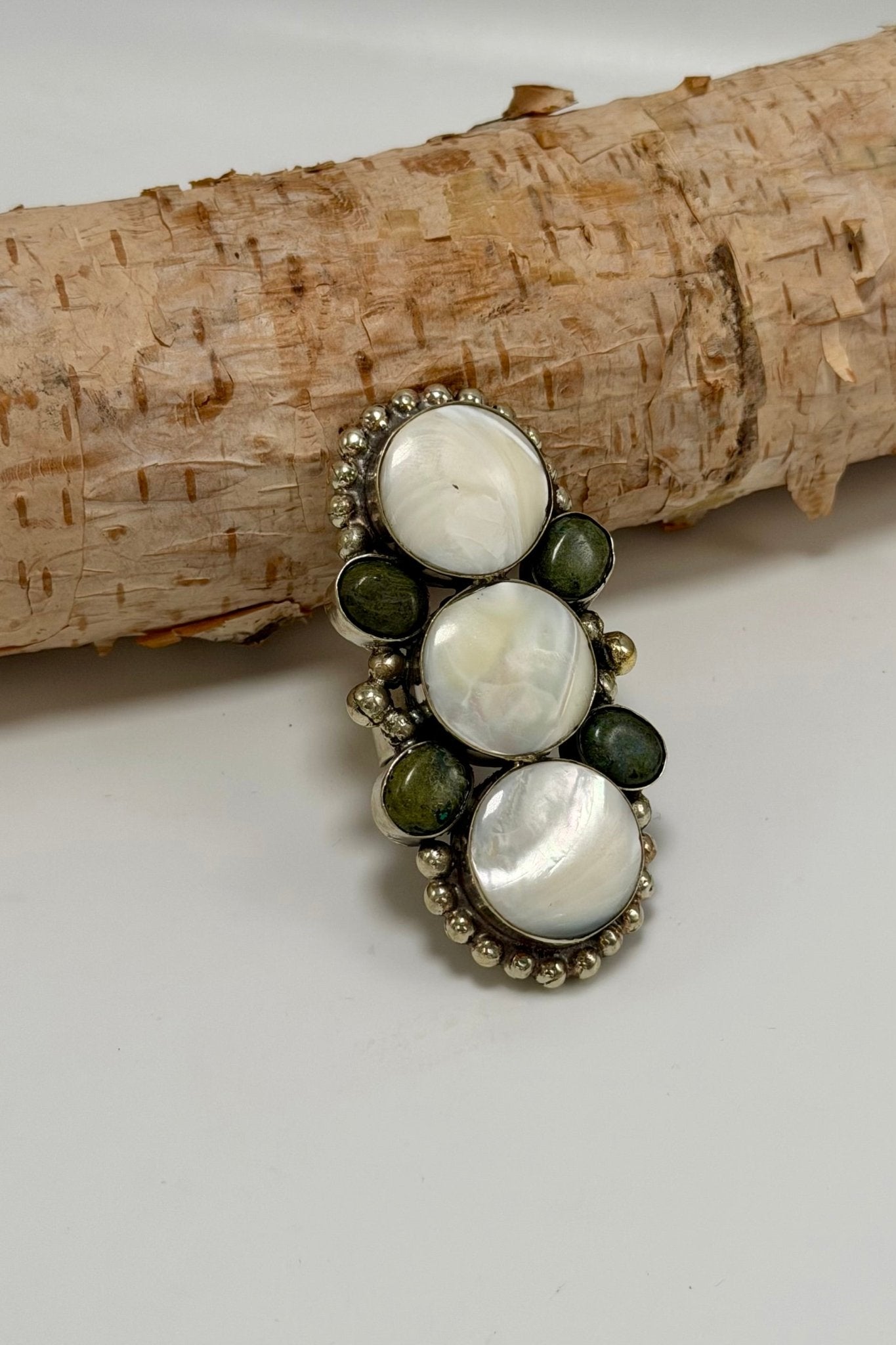 Pearl & Moss Agate Long Statement Ring - ivyandlavyboutique ivyandlavyboutique