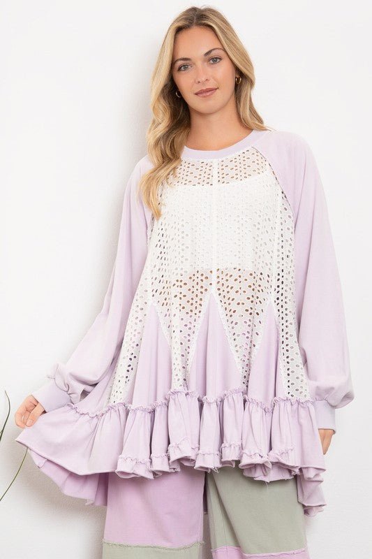 Picnic Trace Tunic Top - ivyandlavyboutique Blue Velvet