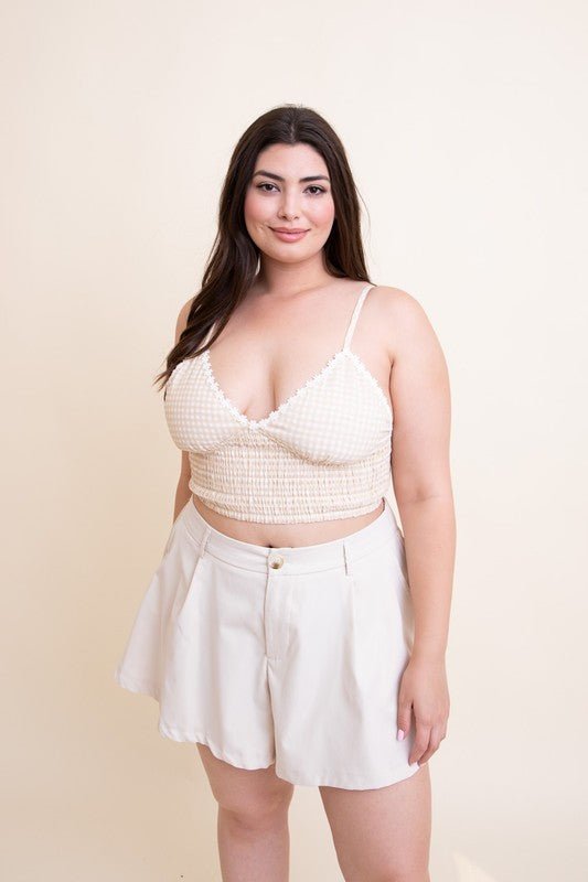 Plus Size Gingham Smocked Bralette - ivyandlavyboutique Leto Accessories