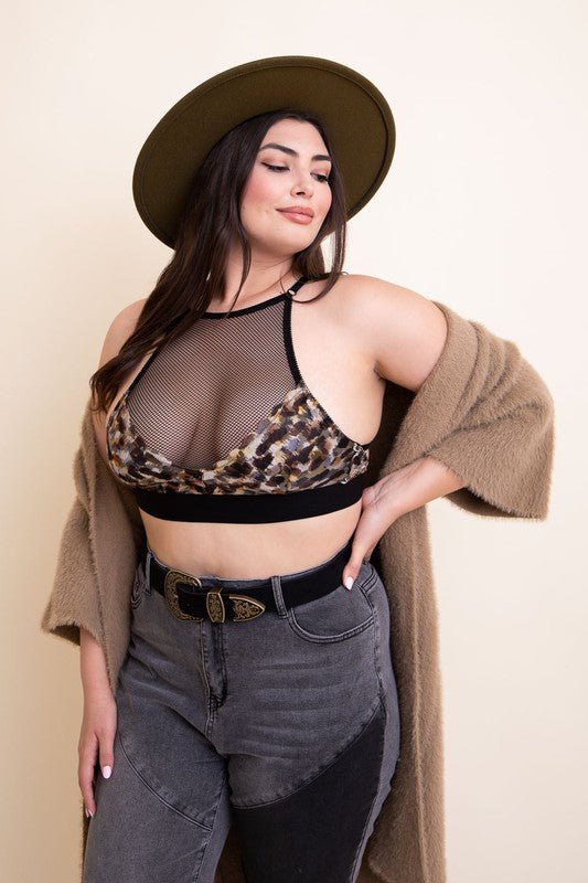 Plus Size Mesh Print High Neck Bralette - ivyandlavyboutique Leto Accessories