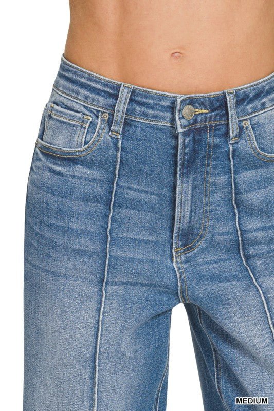 Plus Size Rise Wide Leg Pintuck Denim Pant - ivyandlavyboutique Zenana