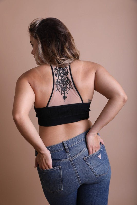 Plus Size Tattoo Mesh Racerback Bralette - ivyandlavyboutique Leto Accessories