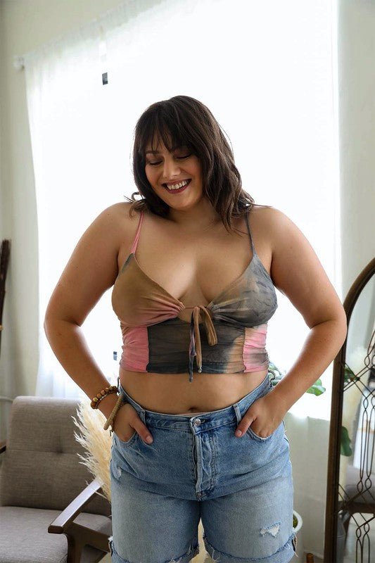 Plus Size Tie Dye Mesh Keyhole Front Brami Top - ivyandlavyboutique Leto Accessories