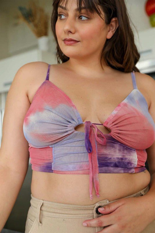 Plus Size Tie Dye Mesh Keyhole Front Brami Top - ivyandlavyboutique Leto Accessories