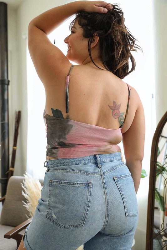 Plus Size Tie Dye Mesh Keyhole Front Brami Top - ivyandlavyboutique Leto Accessories
