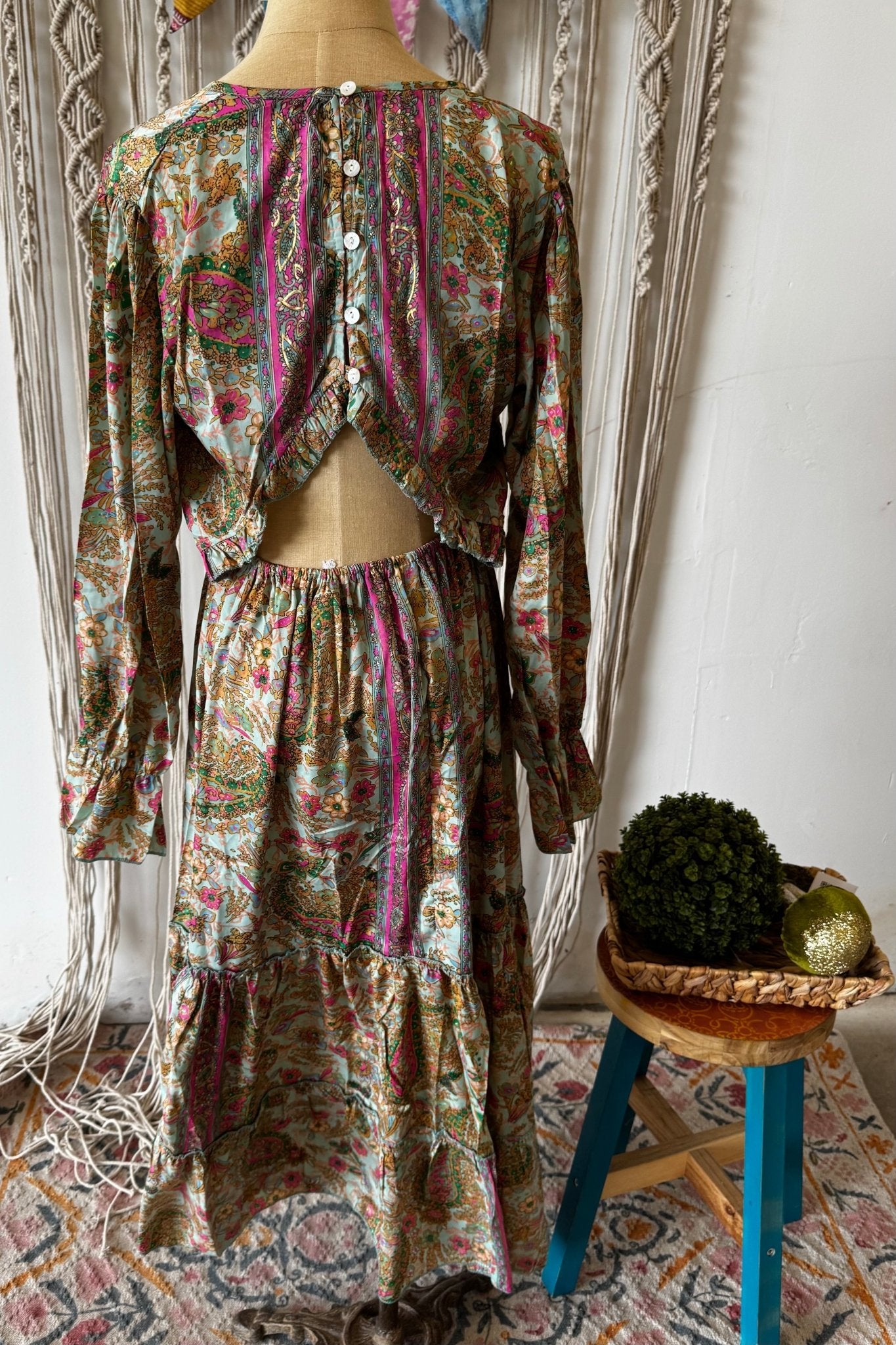 Poly Silk Button Back Dress Combo S - ivyandlavyboutique Karma Highway