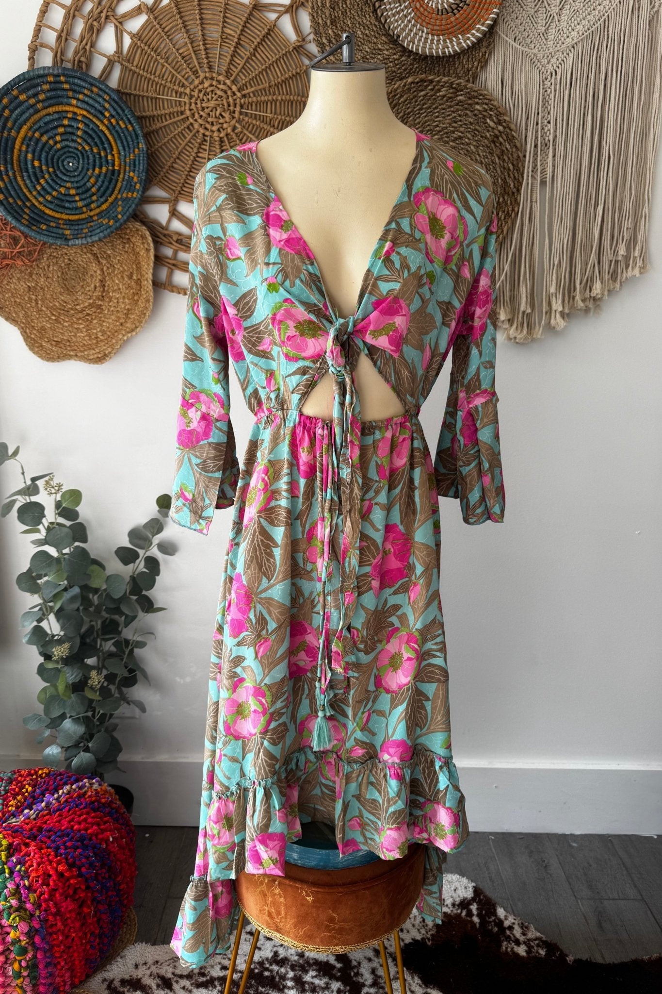 Poly Silk Front Tie Dress 2 - ivyandlavyboutique Karma Highway