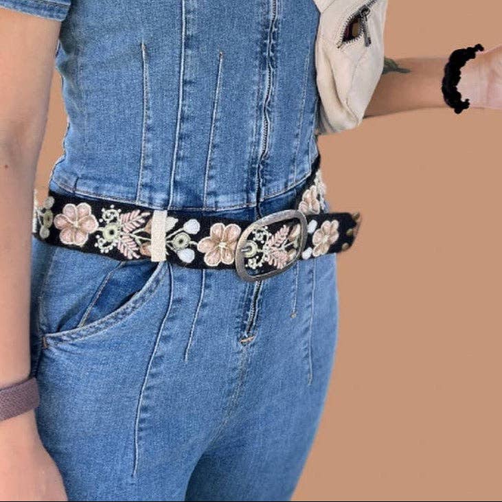Preorder - Cappuccino Wide Embroidered Belt - ivyandlavyboutique Artesana Love