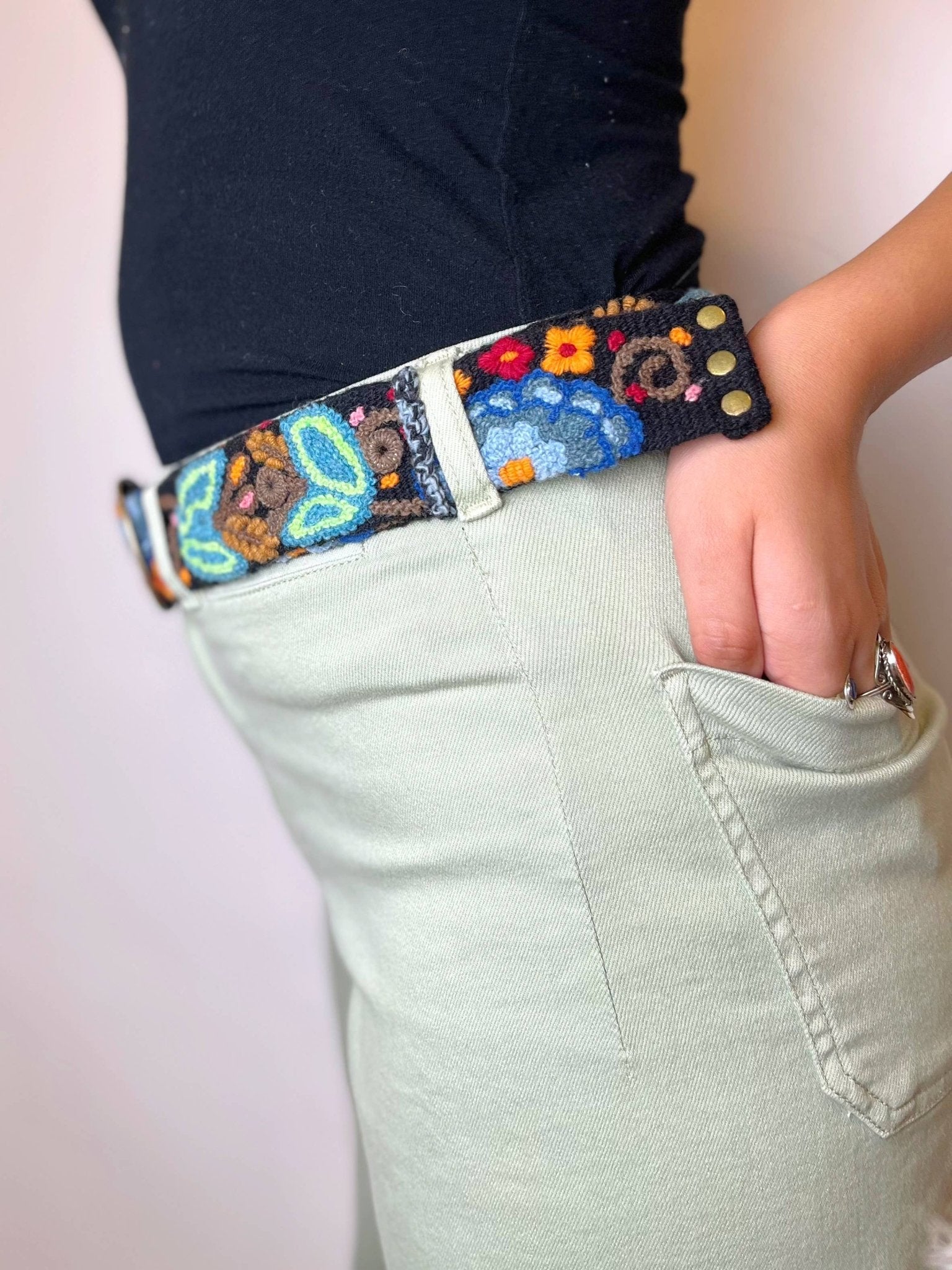 Preorder - Catalina Wide Embroidered Belt in Black - ivyandlavyboutique Artesana Love