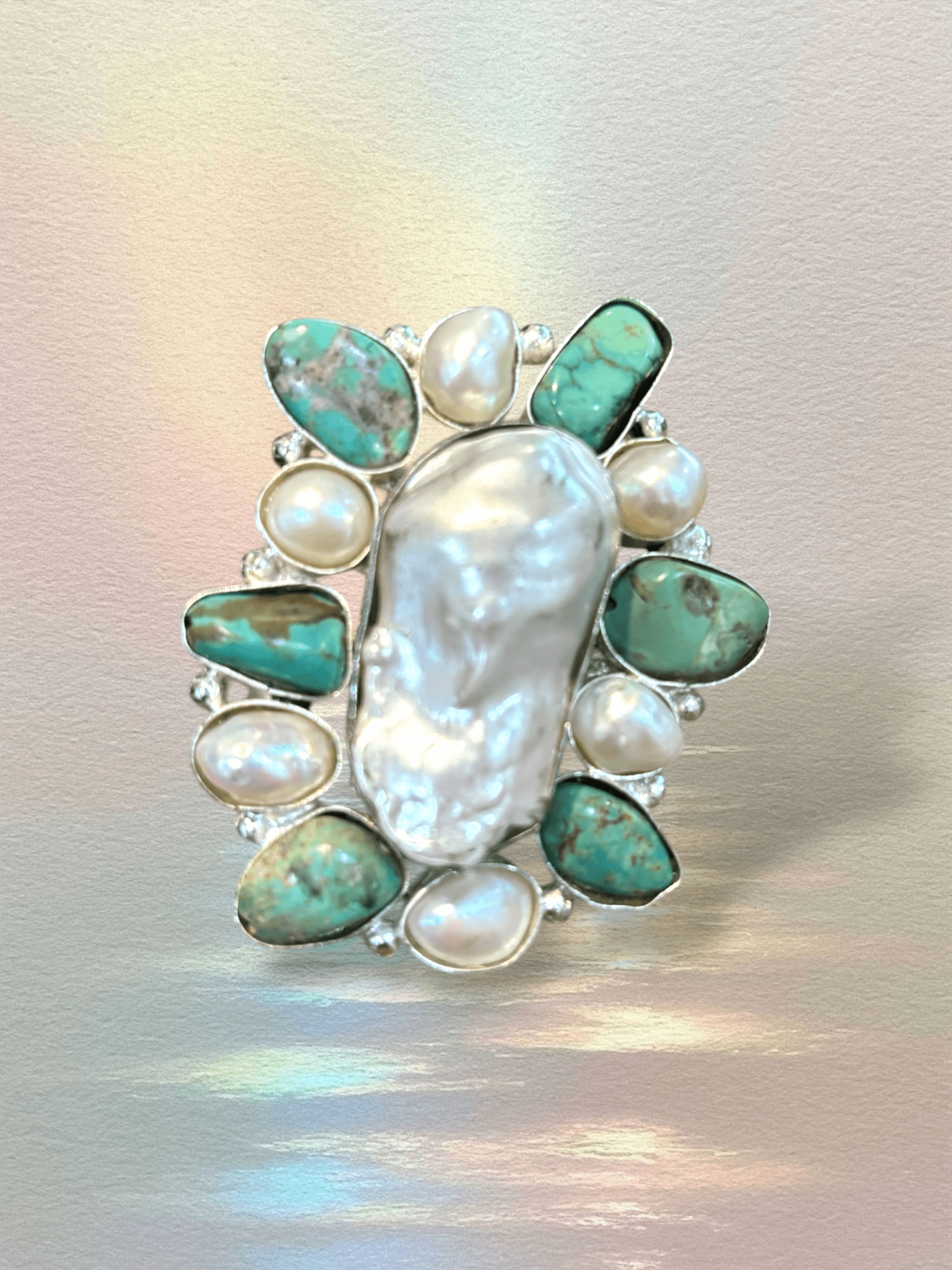 Preorder - Long Turquoise Baroque Pearl Adjustable Ring - ivyandlavyboutique A Rare Bird Shop