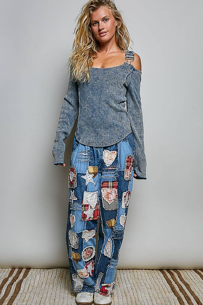 Preorder - October Shipping - Vintage Washing Solid Buckle Open Shoulder Knit Thermal Top - ivyandlavyboutique Pol Clothing
