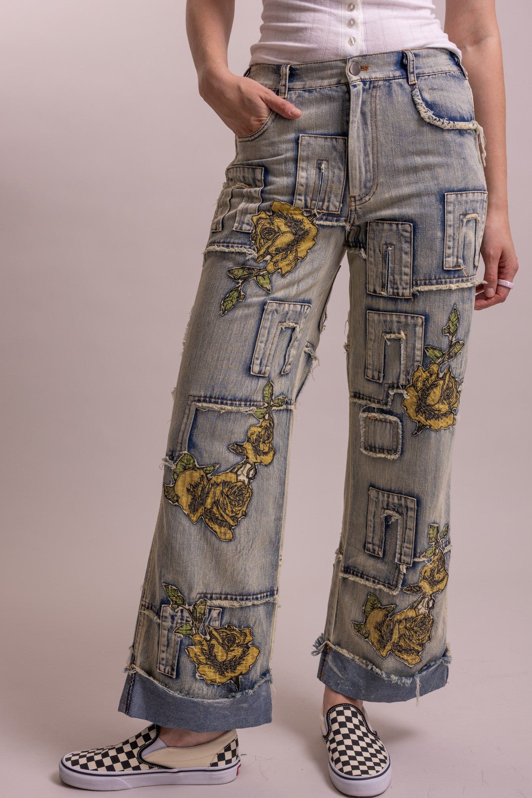 Preorder Shipping 12/15 - Floral Patchwork Straight Leg Pant - ivyandlavyboutique Blue Velvet