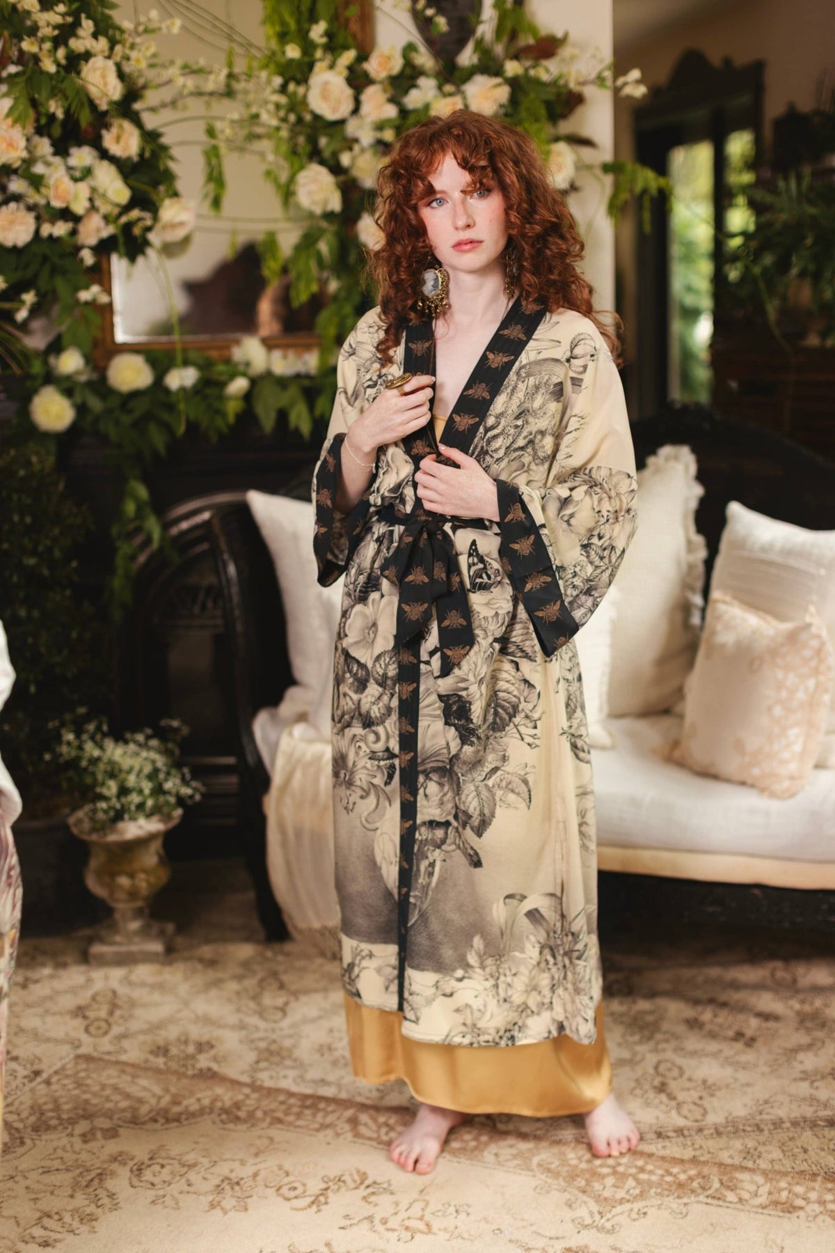 Preorder Ships In November Honey & The Moon Opera Duster Kimono Robe w/ Florals & Bees - Boho Wanderlust Boutique Market of Stars (USA)