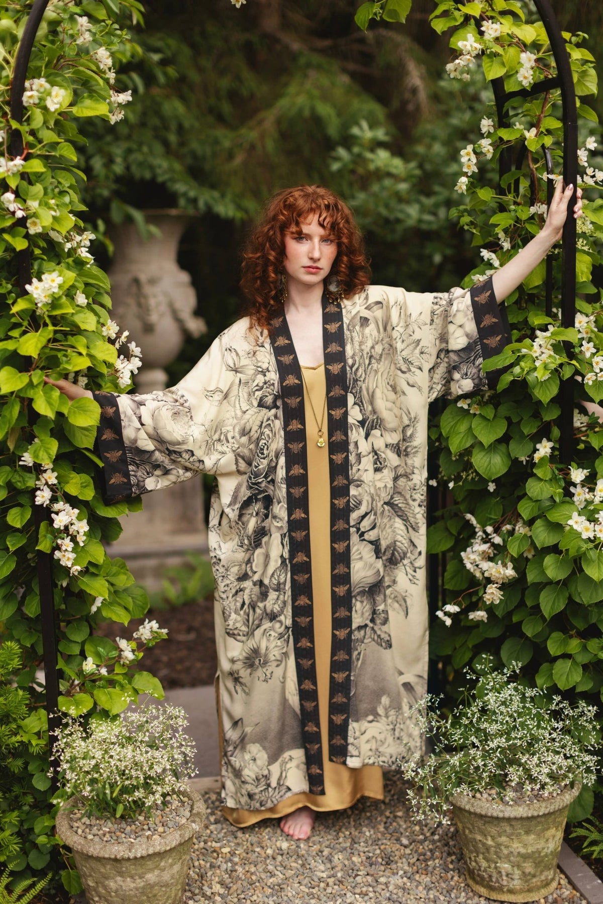 Preorder Ships In November Honey & The Moon Opera Duster Kimono Robe w/ Florals & Bees - Boho Wanderlust Boutique Market of Stars (USA)
