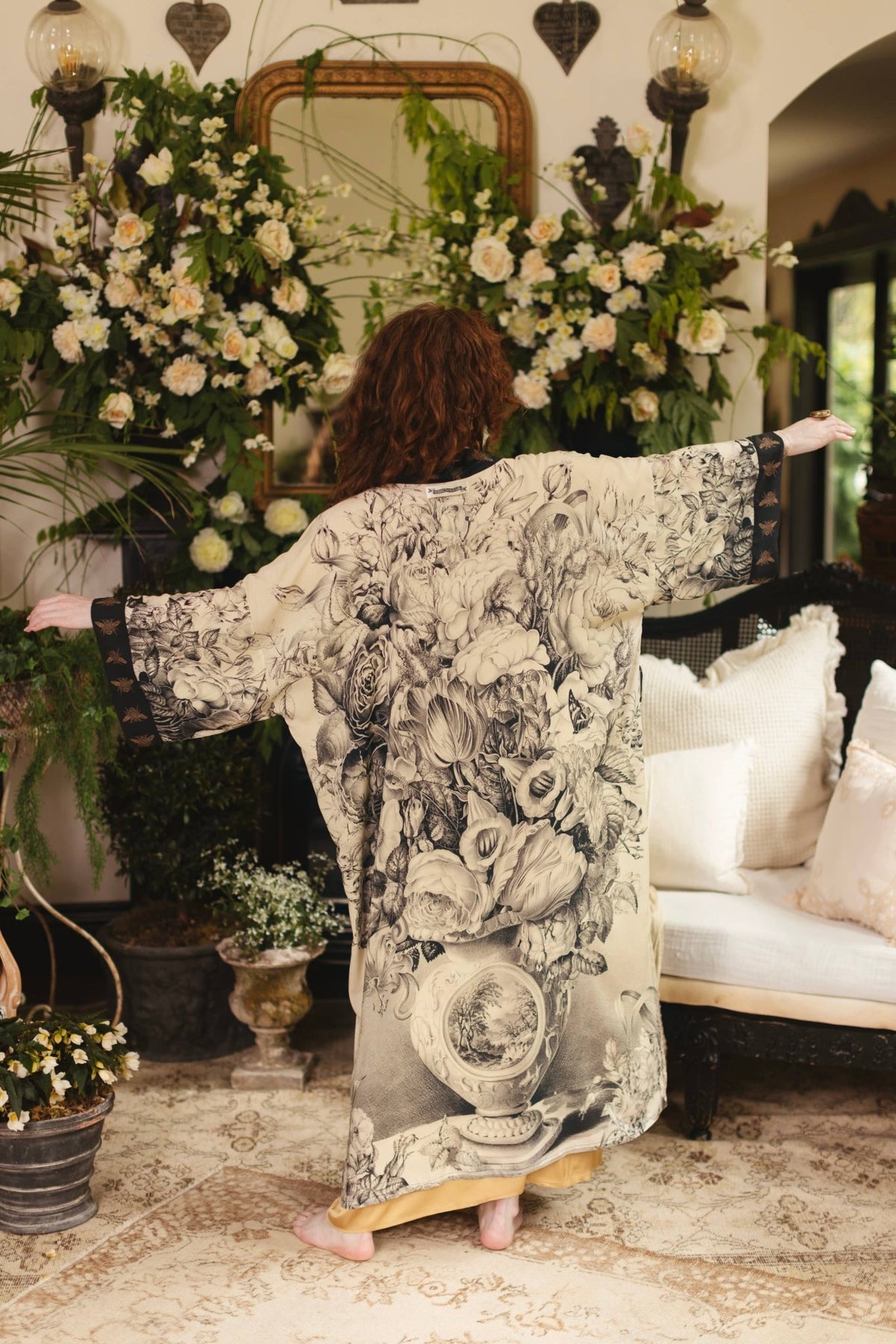 Preorder Ships In November Honey & The Moon Opera Duster Kimono Robe w/ Florals & Bees - Boho Wanderlust Boutique Market of Stars (USA)