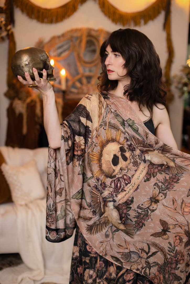 Preorder Ships In November Momento Bohemian Scarf w/ Floral print, Starling & Skull - Boho Wanderlust Boutique Market of Stars (USA)