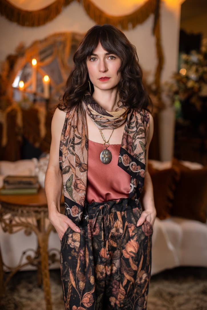 Preorder Ships In November Momento Bohemian Scarf w/ Floral print, Starling & Skull - Boho Wanderlust Boutique Market of Stars (USA)