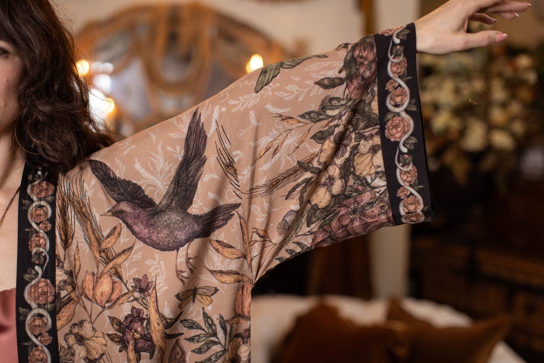 Preorder Ships in November Momento Opera Duster Kimono Robe w/ Starling & Skull - Boho Wanderlust Boutique Market of Stars (USA)