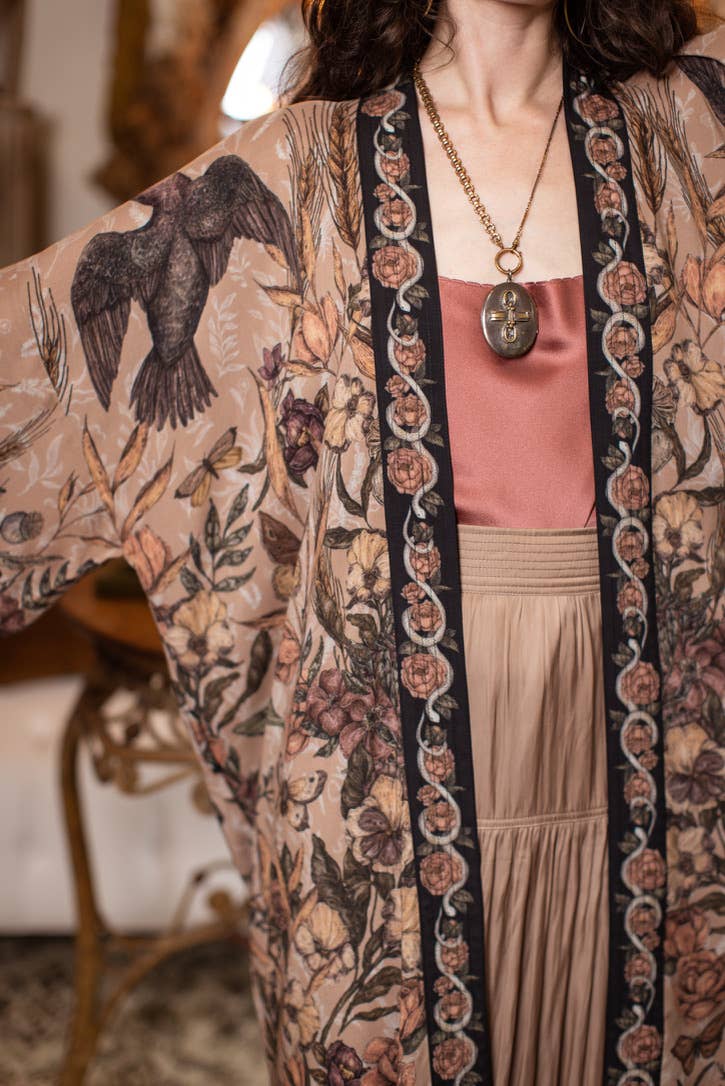 Preorder Ships in November Momento Opera Duster Kimono Robe w/ Starling & Skull - Boho Wanderlust Boutique Market of Stars (USA)