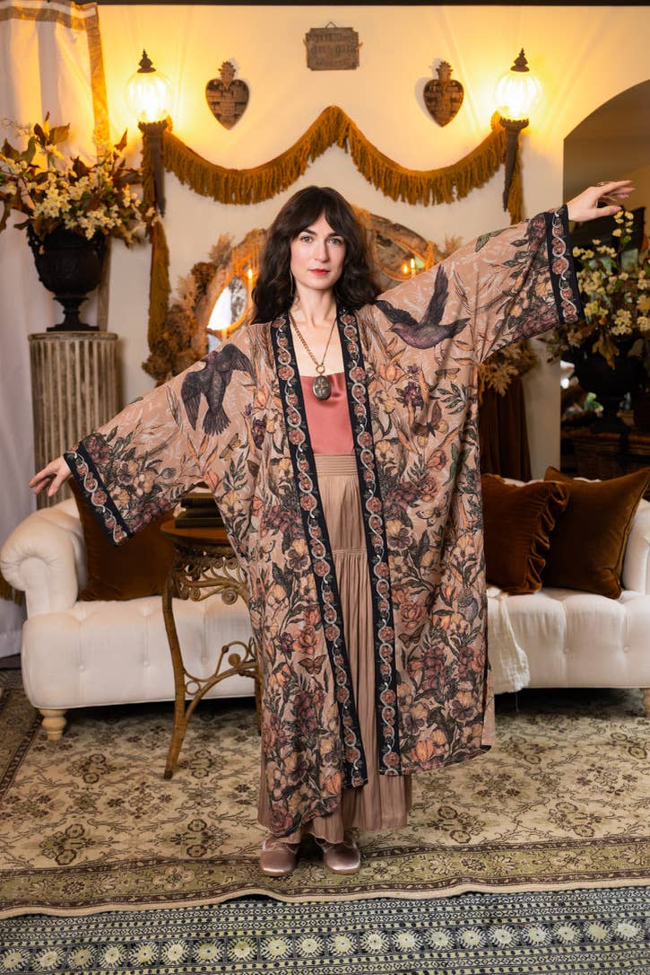 Preorder Ships in November Momento Opera Duster Kimono Robe w/ Starling & Skull - Boho Wanderlust Boutique Market of Stars (USA)