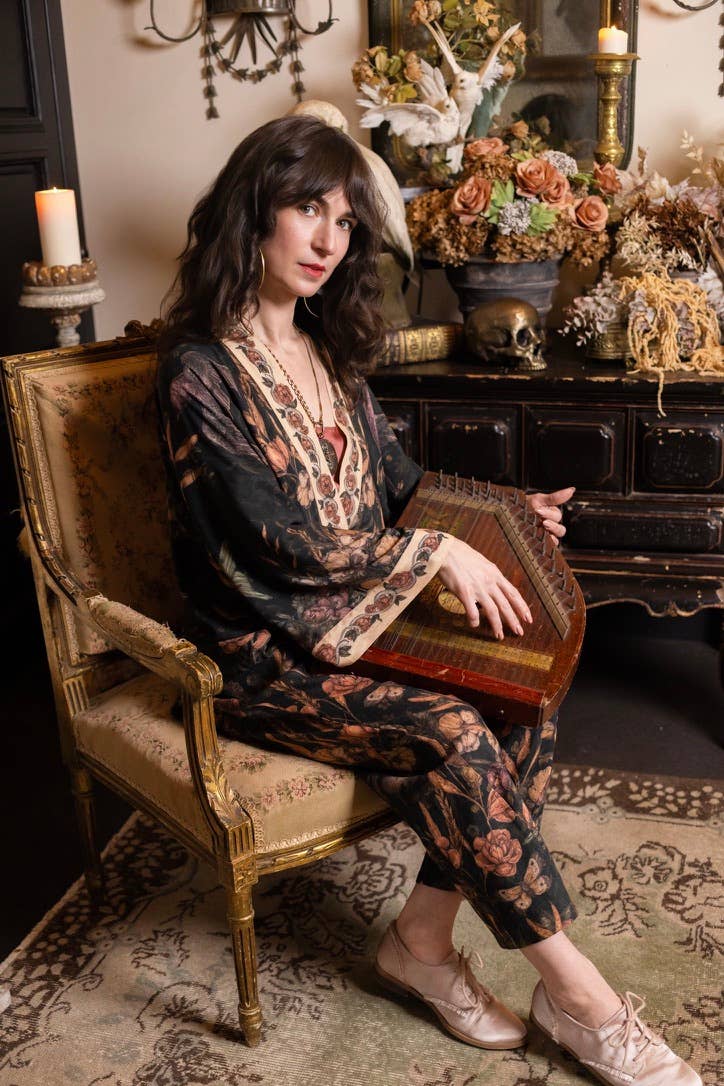 Preorder Ships In November Momento Pixie Duster Crop Kimono w/ Floral, Starling & Skull - Boho Wanderlust Boutique Market of Stars (USA)