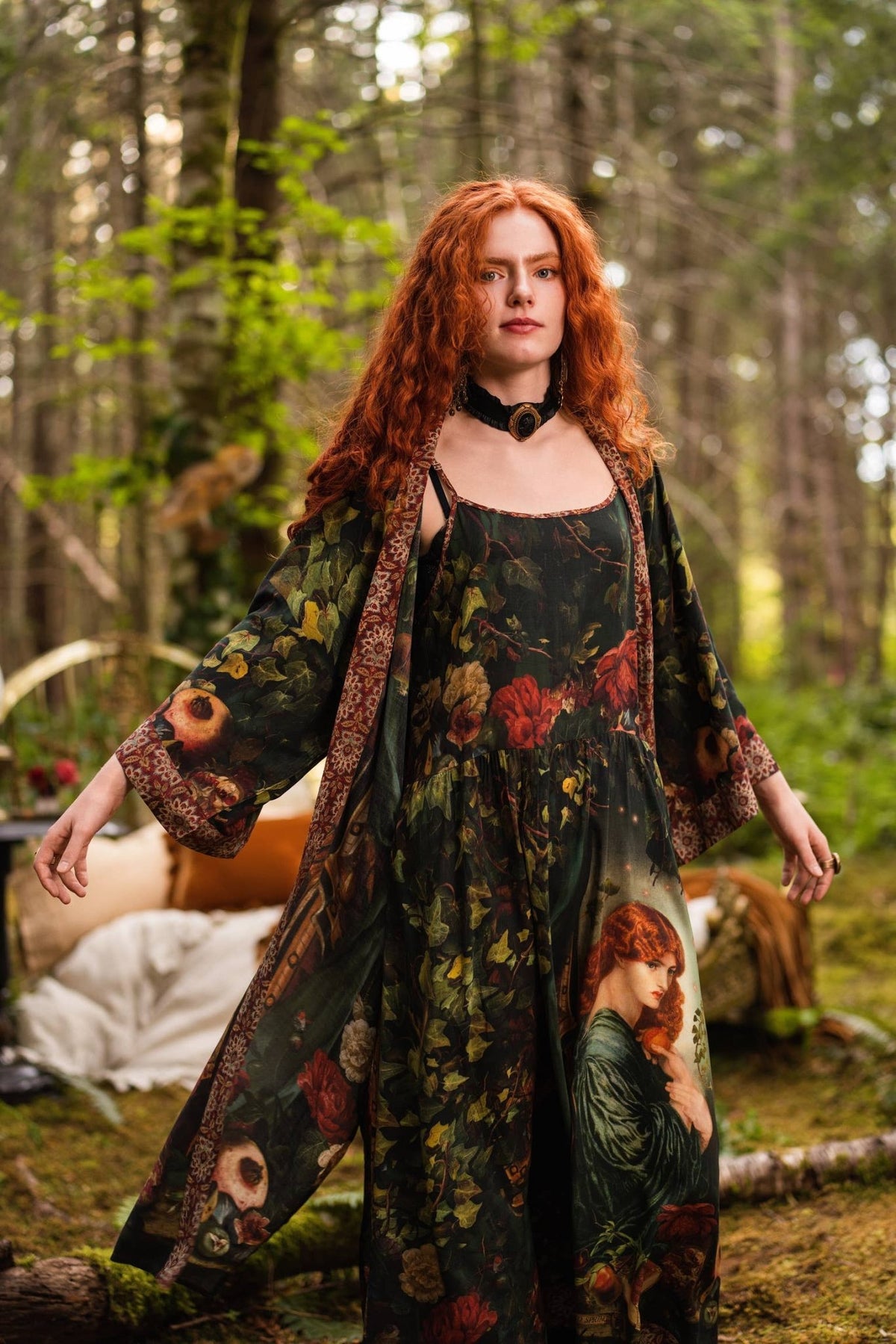 Preorder Ships in November Solstice Bohéme Long Maxi Slip Dress w/ Persephone and Moon - Boho Wanderlust Boutique Market of Stars (USA)