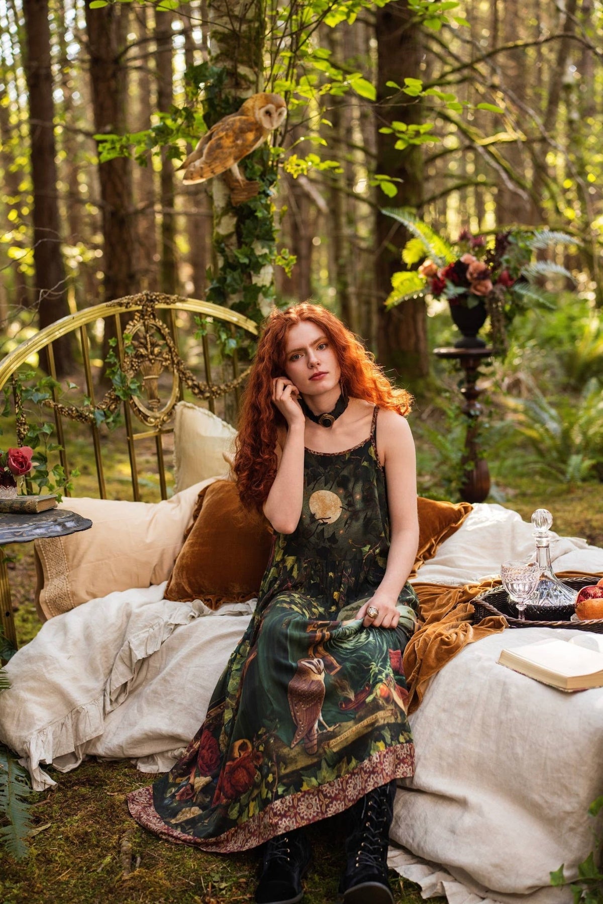Preorder Ships in November Solstice Bohéme Long Maxi Slip Dress w/ Persephone and Moon - Boho Wanderlust Boutique Market of Stars (USA)