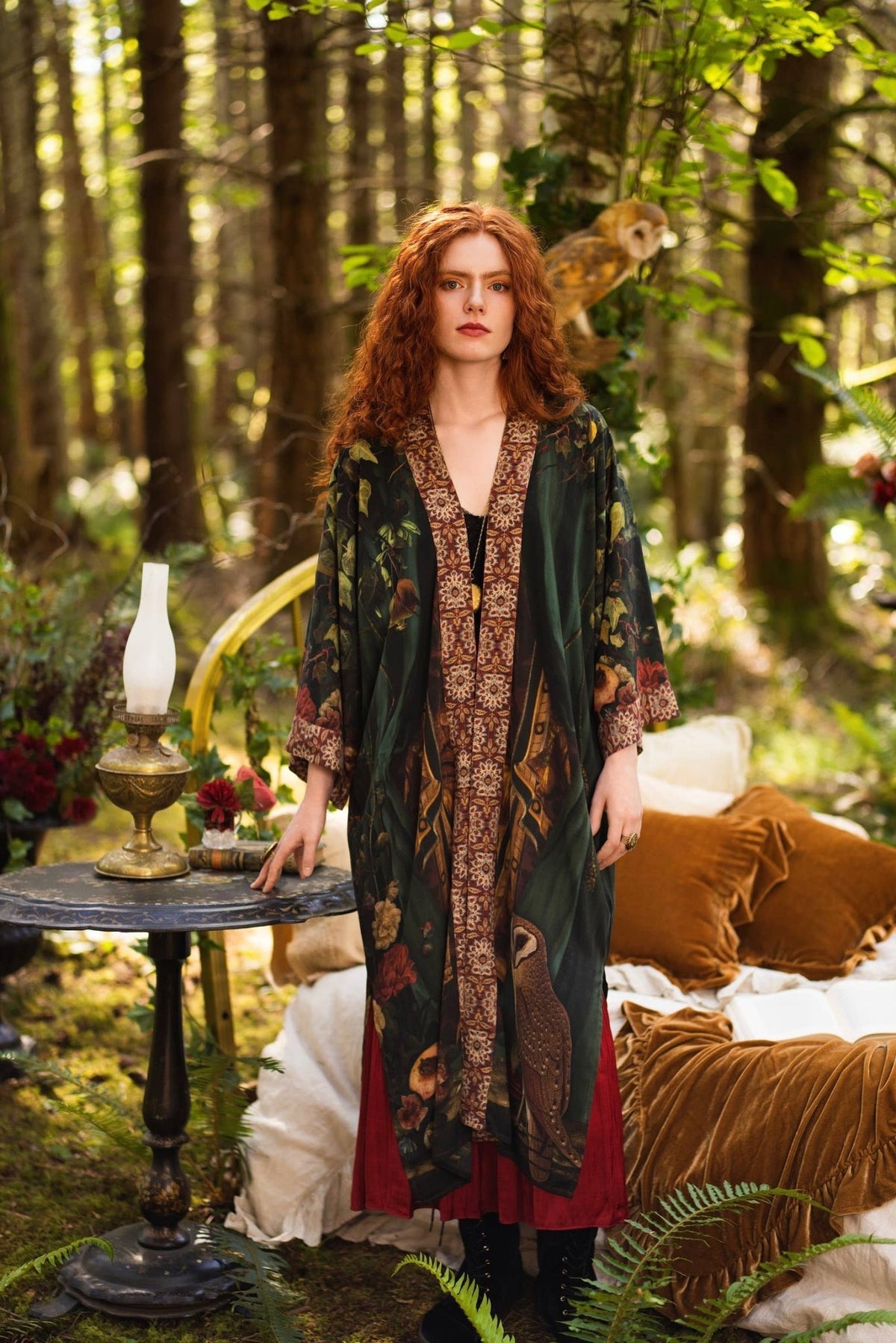 Preorder Ships In November Solstice Opera Duster Kimono Robe ft. Persephone, Moon & Owl - Boho Wanderlust Boutique Market of Stars (USA)