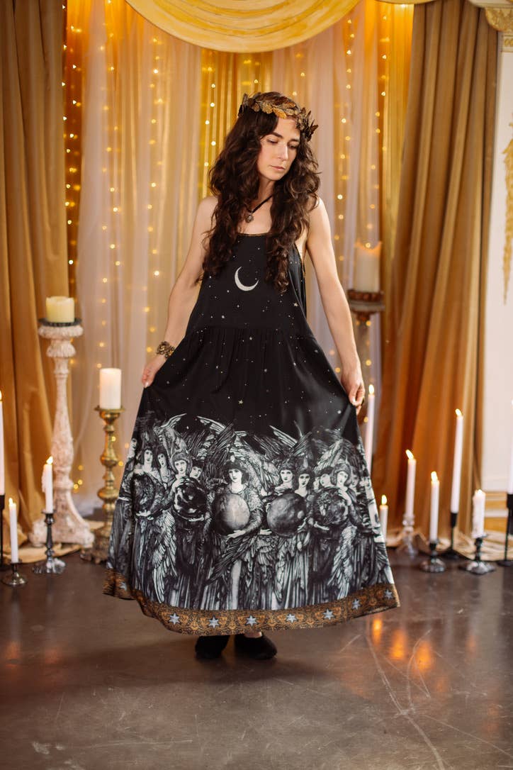 Preorder Ships In November The Guardians Bohéme Slip Maxi Dress w/ angels, moon & stars - Boho Wanderlust Boutique Market of Stars (USA)