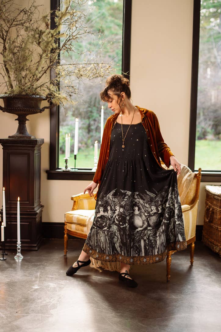 Preorder Ships In November The Guardians Bohéme Slip Maxi Dress w/ angels, moon & stars - Boho Wanderlust Boutique Market of Stars (USA)
